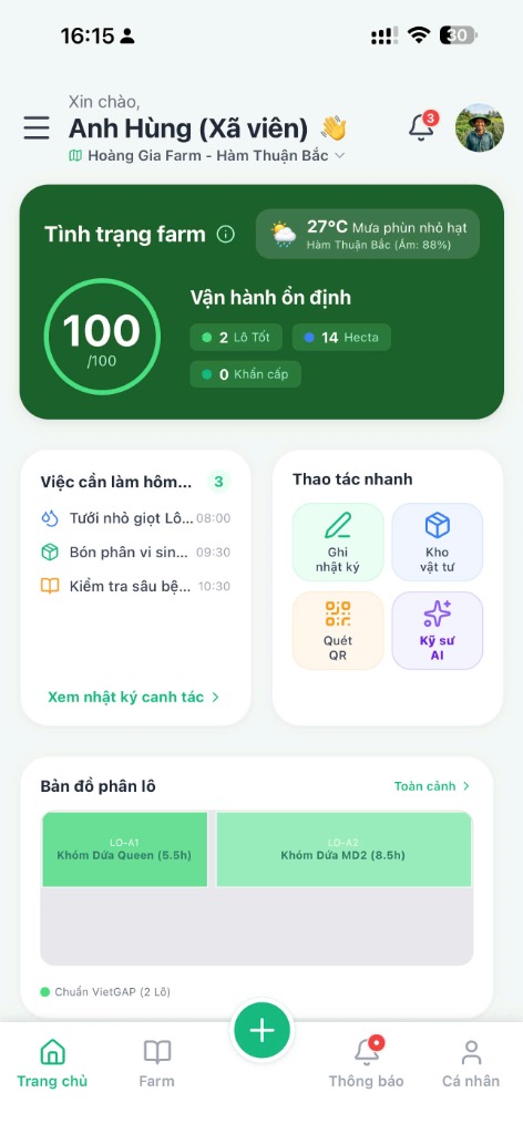 Giao diện ứng dụng OriginVN – Nông Nghiệp Số